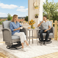thumbnail image 3 of Three-Piece Outdoor Swivel Rocking Chair Set, with 26-inch Weather-Resistant Wide Seat and Glass Coffee Table, 330-pound Weight Capacity, Suitable for Porches, Gardens, and Backyards (Light Gray), 3 of 10