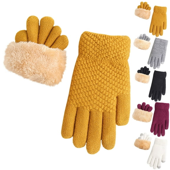 Hellosay Womens Gloves Winter Knit Thermal Warm Fleece Lined Christmas Gifts Yellow