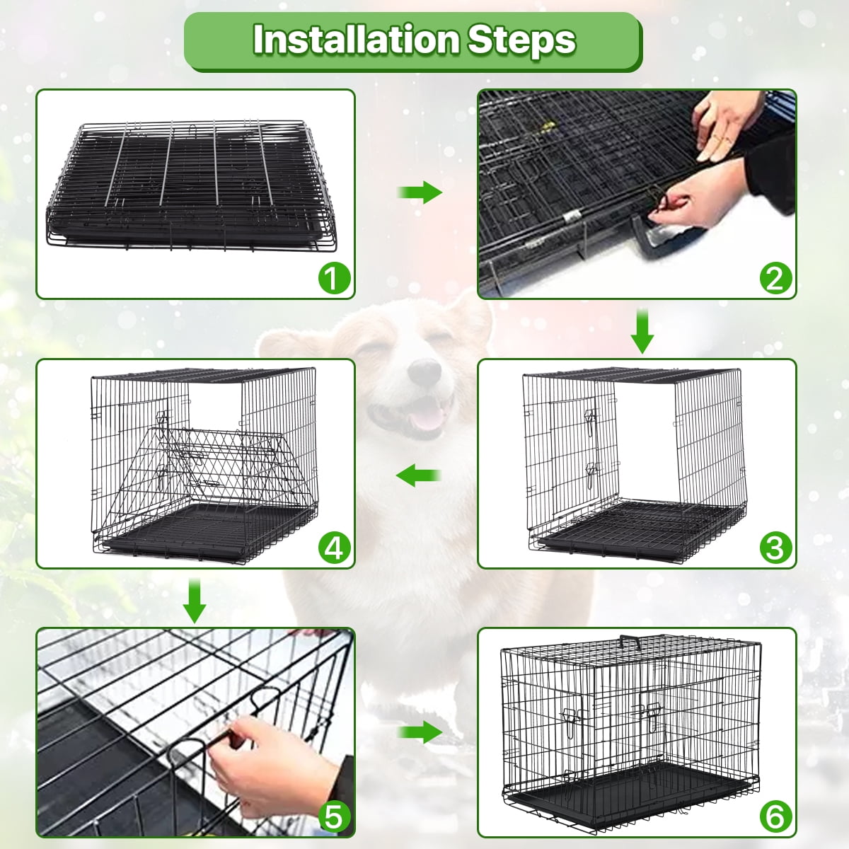 Dkelincs 48 inch Dog Crate Folding XXL Large Dog Cage Dog Kennels and Crates for Large Dogs Pet Animal Segregation Cage with Divider, Plastic Tray, Double-Door, Handle, Black