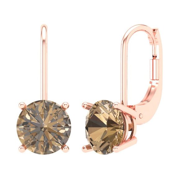 3 ct Lever-Back Drop Dangle Earrings for Women | 7.5mm Round Cut Simulated Champagne Diamond | 18K Rose Gold
