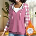 thumbnail image 6 of Htigea Womens Plaid Hoodies Drawstring Hooded Sweatshirts Preppy Full Zip Up Long Sleeve Jackets with Pockets Hot Pink M, 6 of 9
