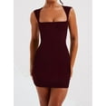 thumbnail image 6 of Women'S Summer Solid Color Wrap Short Dress Mini Dress Back Zipper Cocktail Party Dresses Wine Red S, 6 of 8