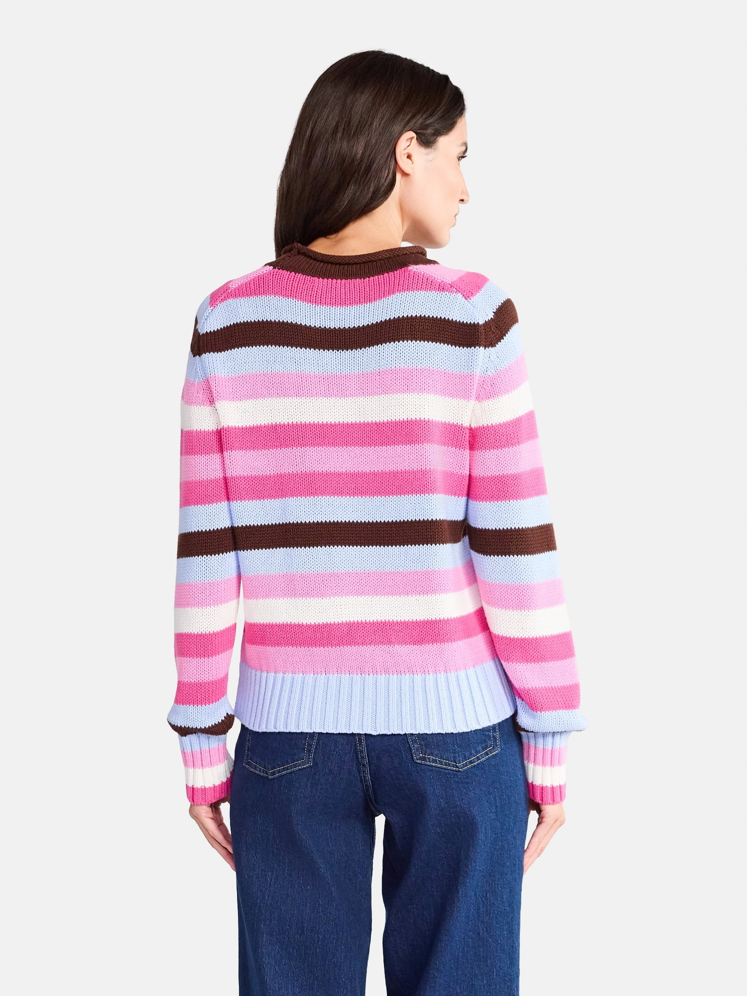 Free Assembly Women’s Saddle Shoulder Roll Neck Cotton Sweater with Long Sleeves, Sizes XS-XXL