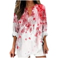thumbnail image 2 of JUSLIO Cotton Blouses for Women Relaxed Fit Graphic Shirts Tops Irregular Print Long sleeve V Neck Shirts Tops Red L, 2 of 5