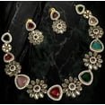 thumbnail image 3 of South Indian Bollywood Victorian & Floral Design Multicolor Kemp Stone Matte Gold-Plated Choker Necklace Set with Earrings – Bridal Jewelry by Haya Jewel., 3 of 7
