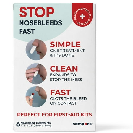 Nampons™ for Nosebleeds - 6 Nasal Strips with Hypoallergenic Clotting Agent to Stop Nosebleeds Fast