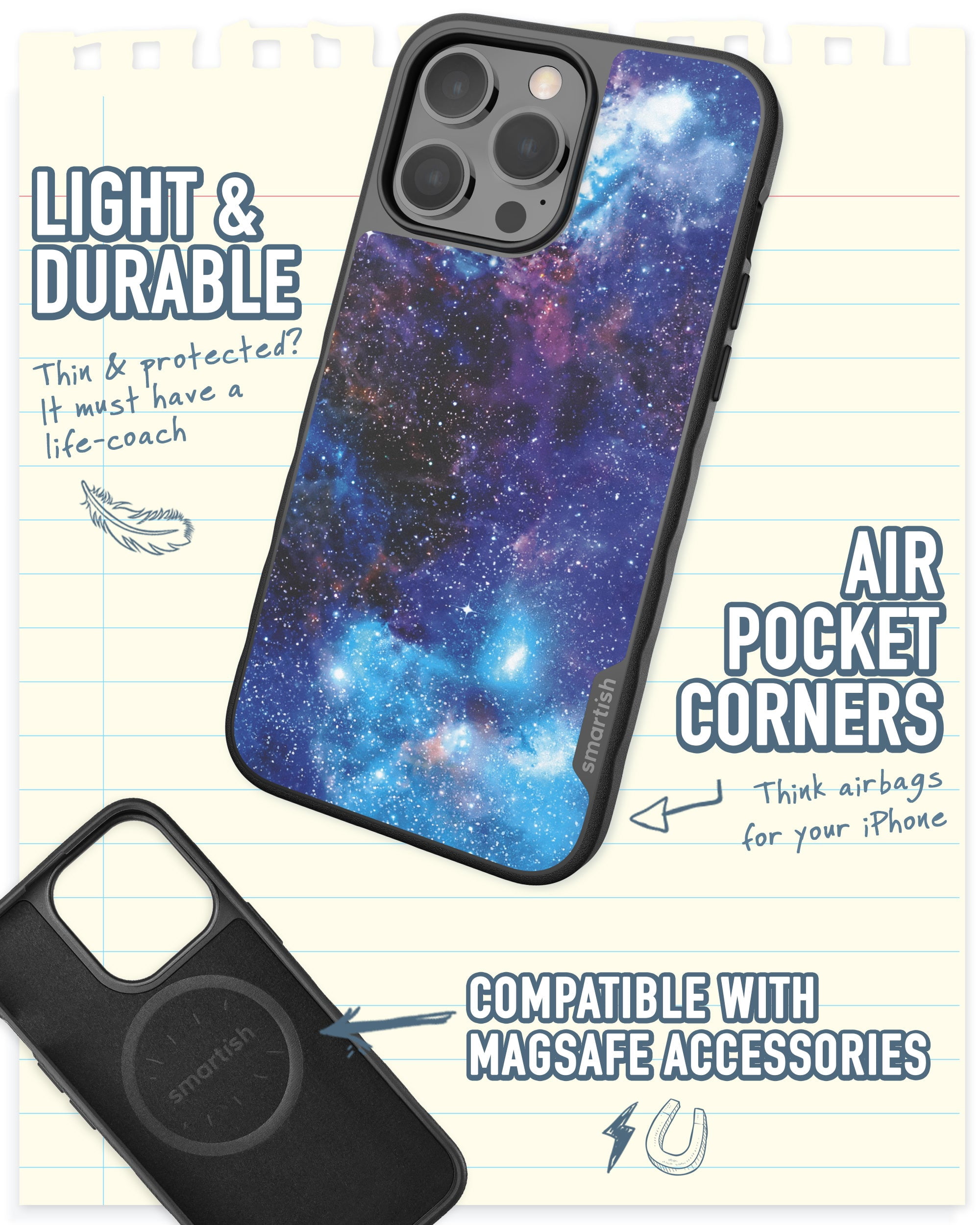 Smartish iPhone 14 Pro Max Slim Case - Gripmunk Compatible with MagSafe [Lightweight + Protective] Thin Grip Cover with Microfiber Lining - Spaced Out