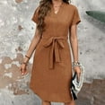 thumbnail image 3 of ZOELNIC Women's Elegant Short Sleeve V Neck High Waist Dress Summer Casual Dress With Belt, M, 3 of 7