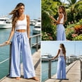 thumbnail image 5 of Tqcoqu Women's Striped Wide Leg High Waist Pants,Drawstring Elastic Loose Casual Beach Vacation Long Trouser with Pockets, 5 of 7