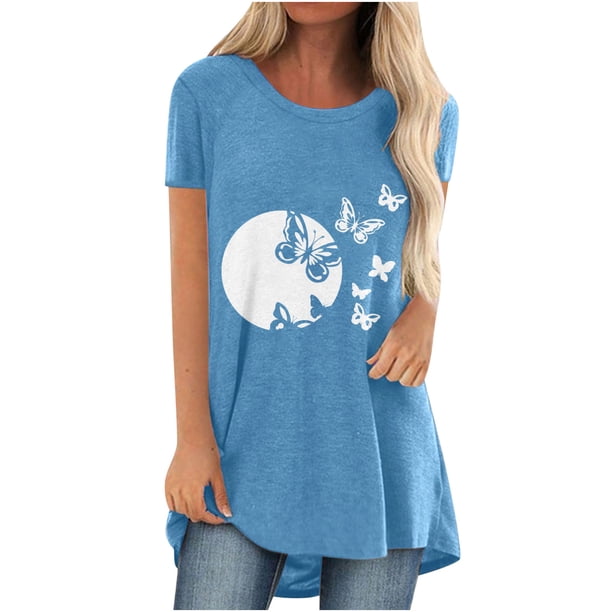 Mujeres moda Casual impresión camisas manga corta suelta Tee Tops túnica blusa Pompotops hfajkhk136497