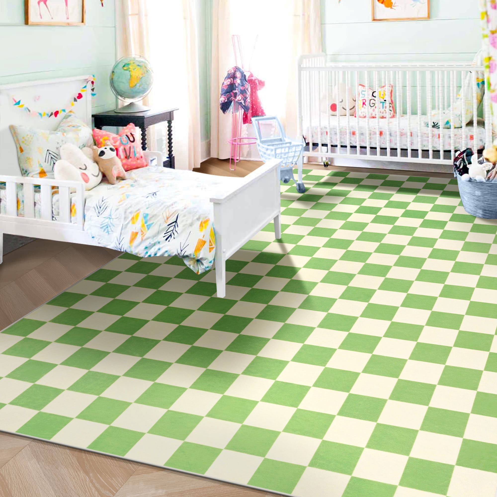 Lochas Checkered Area Rugs Checkerboard Rug Plaid Carpet for Living Room Bedroom Home Decor,5'x8',Green