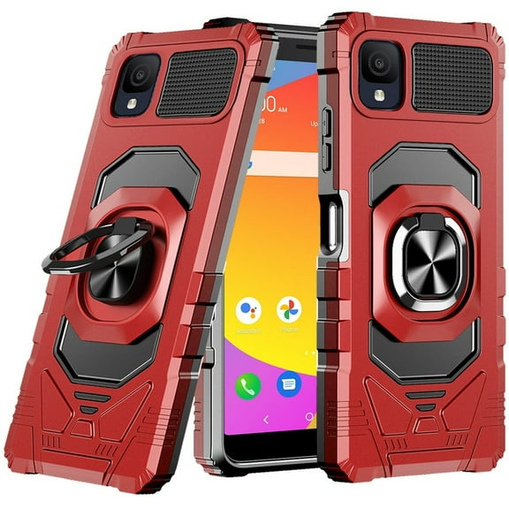 For TCL ION Z T501L T501C Robotic Ring Hybrid Kickstand Phone Case Cover - Red