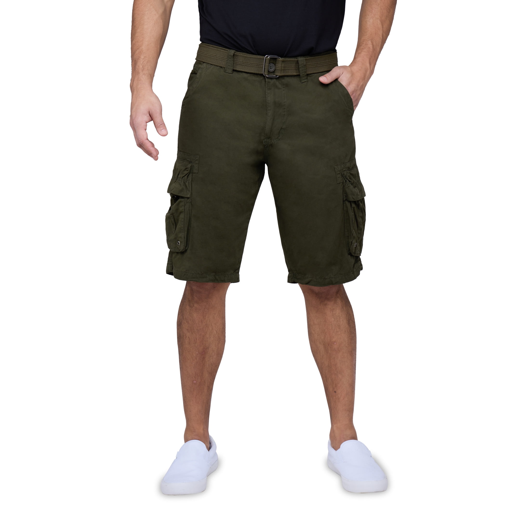 【HI FI FNK】Mett Dirty Washed Cargo Shorts RawX Men's Belted Grommet Cargo Shorts With Hidden Snap