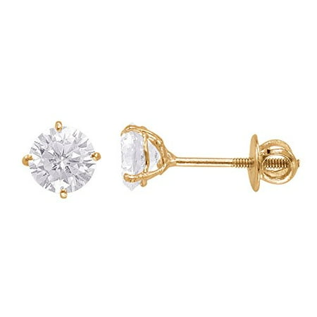 - 14kt Yellow Gold Plated Round Crystal Screw back Studs