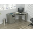 thumbnail image 2 of Inval Modern Corner Desk with 2 Drawers and Cabinet, Smoke Oak, 2 of 8