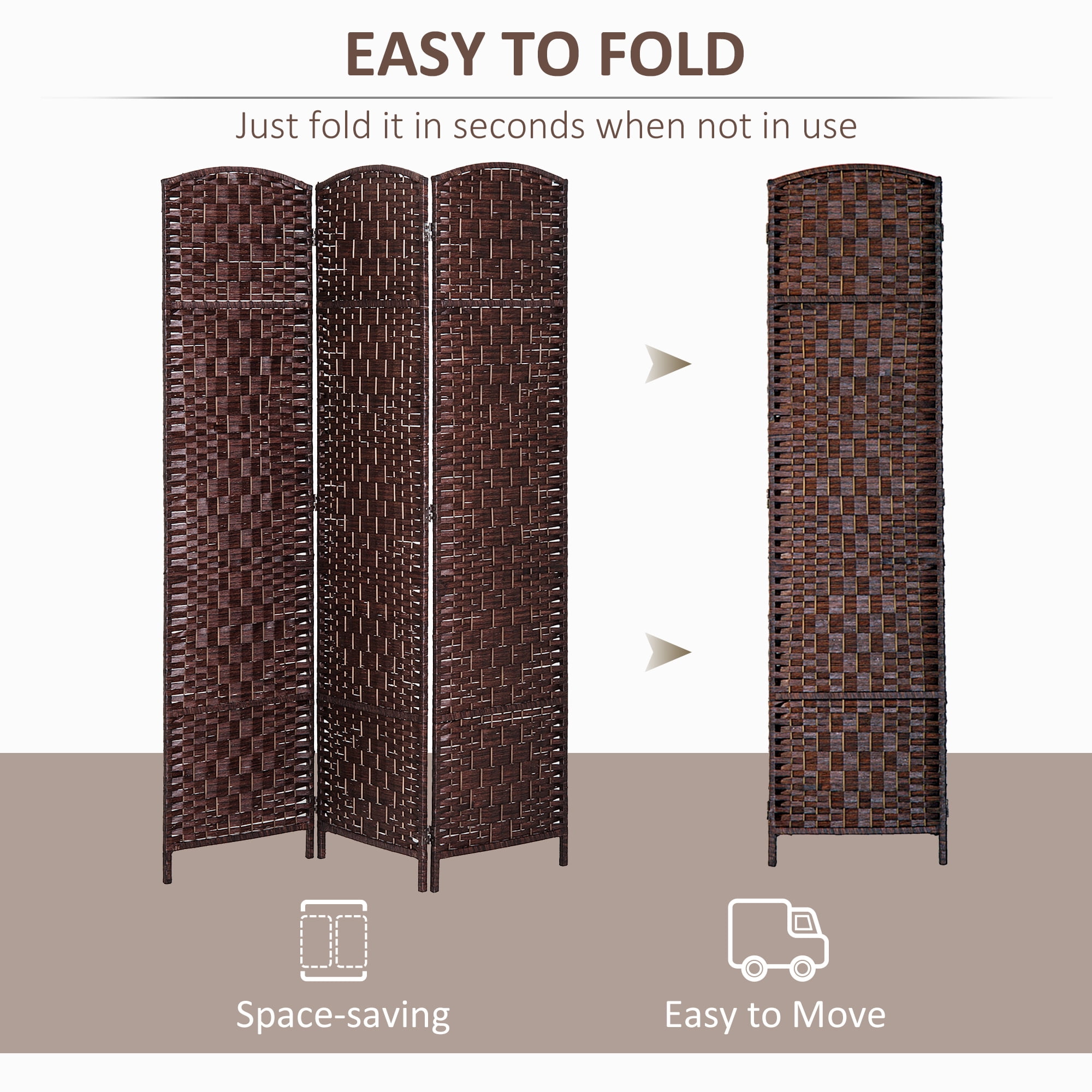 Privacy Screen 6' Tall Wicker Weave 3 Panel Room Divider Privacy Screen - Brown,Partition Screen