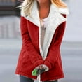 thumbnail image 2 of Winter Jackets for Women Vintage Casual Warm Notched Sherpa Fleece Lined Coat Long Sleeve Zip Outerwear Cardigan (M, Red), 2 of 6