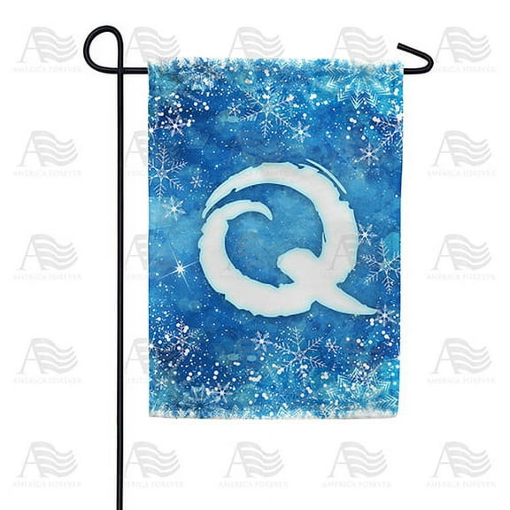 America Forever Winter Monogram Letter Q Garden Flag Vertical Double Sided 12.5 x 18 inches Snowy Winter Holiday Seasonal Flags for Outdoor, Yard, Porch Decoration, Blue Background, Snowflake Flag
