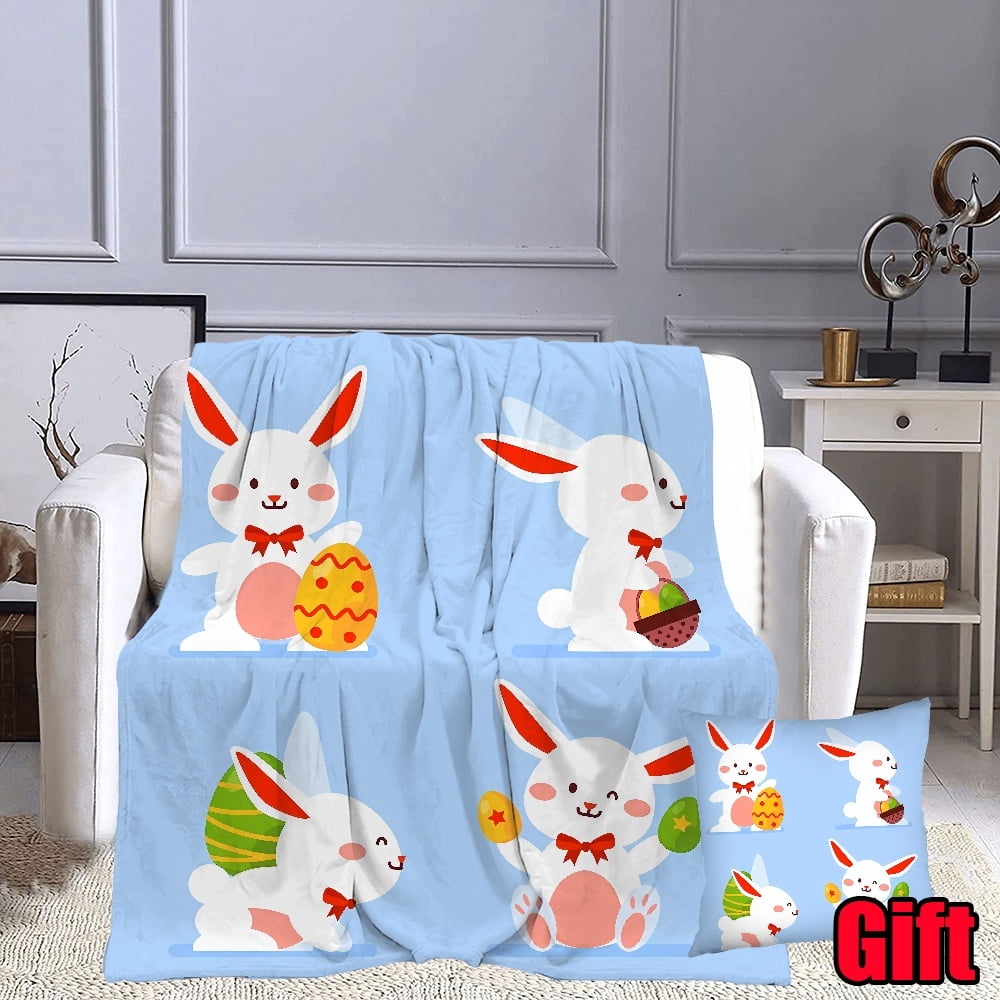 Spring Easter Throws Blanket With Pillowcases For Office, Bed, Sofa Cozy&Soft Plush Bed Blanket