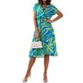 thumbnail image 1 of VISgogo Vestido de verano para mujer, manga corta, cuello en V, estampado a la moda, cierre de botón, vestido con cinturón VISgogo moda, 1 of 9