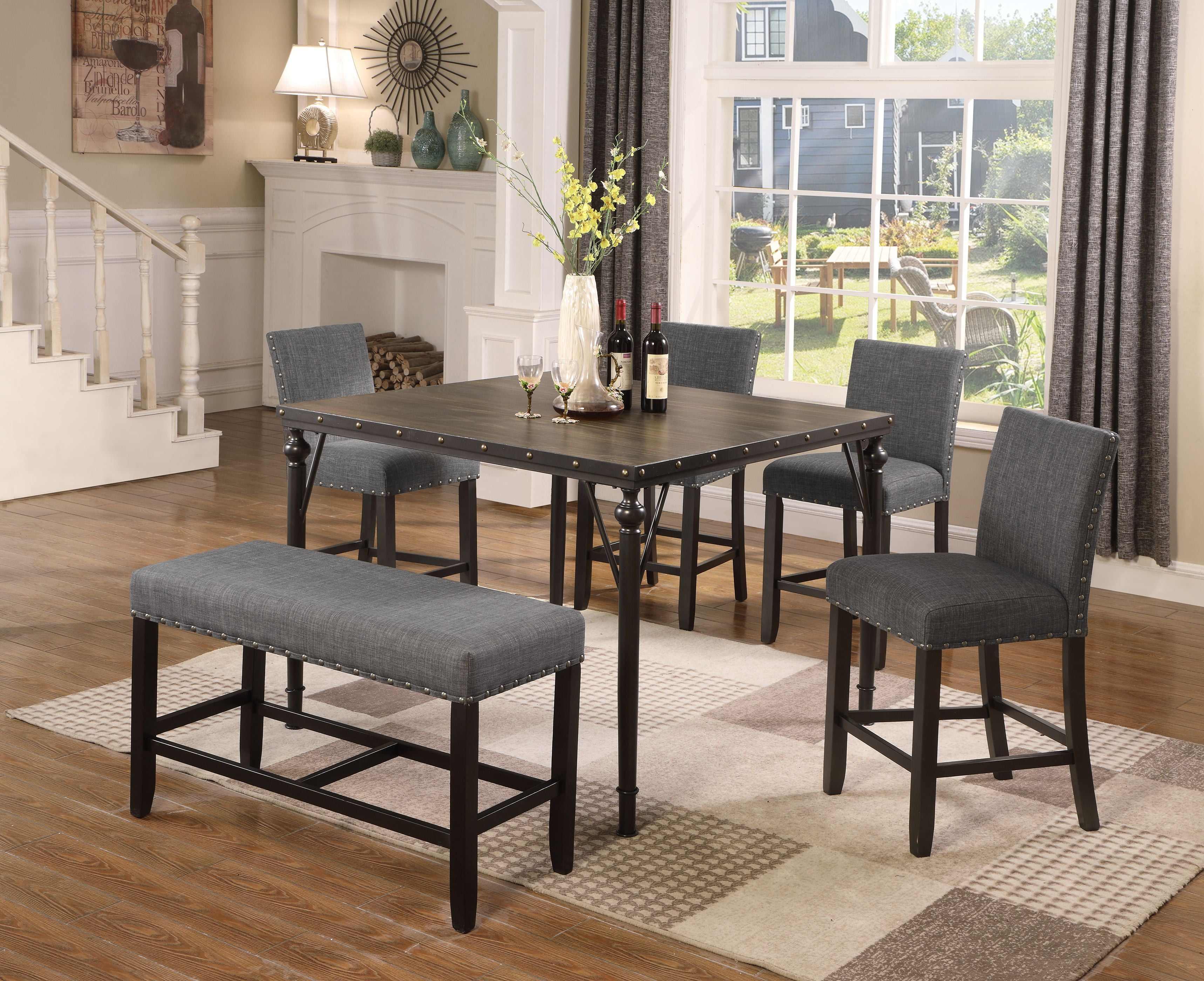 Roundhill Biony Counter Height 6Piece Espresso Wood Dining Set with