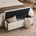 thumbnail image 6 of VKNOW Chenille Storage Bench with Solid Wood Legs and Hinged Lid for Bedroom Entryway and Living Room，Beige, 6 of 11