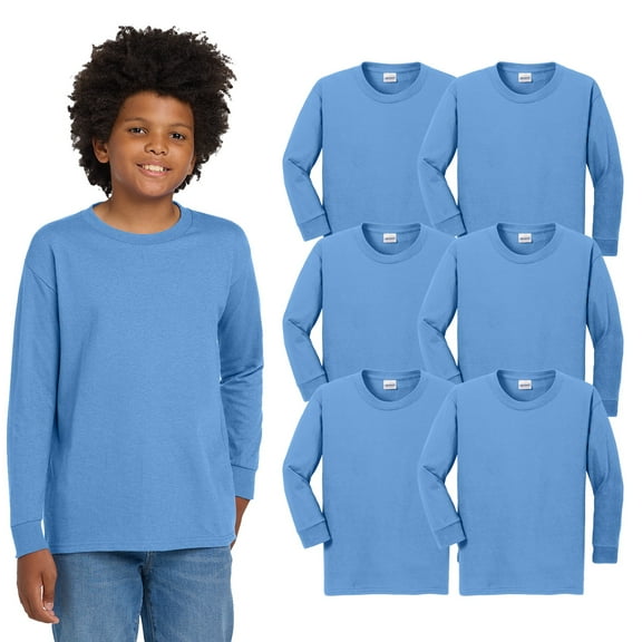 Gildan Youth Heavy Cotton Long Sleeve T-Shirt, Soft Cotton T Shirt Youth, Carolina Blue, XS