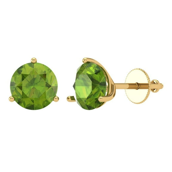 4 ct Screw-Back Stud Earrings for Women | 8.0mm Round Cut Natural Peridot | 18K Yellow Gold