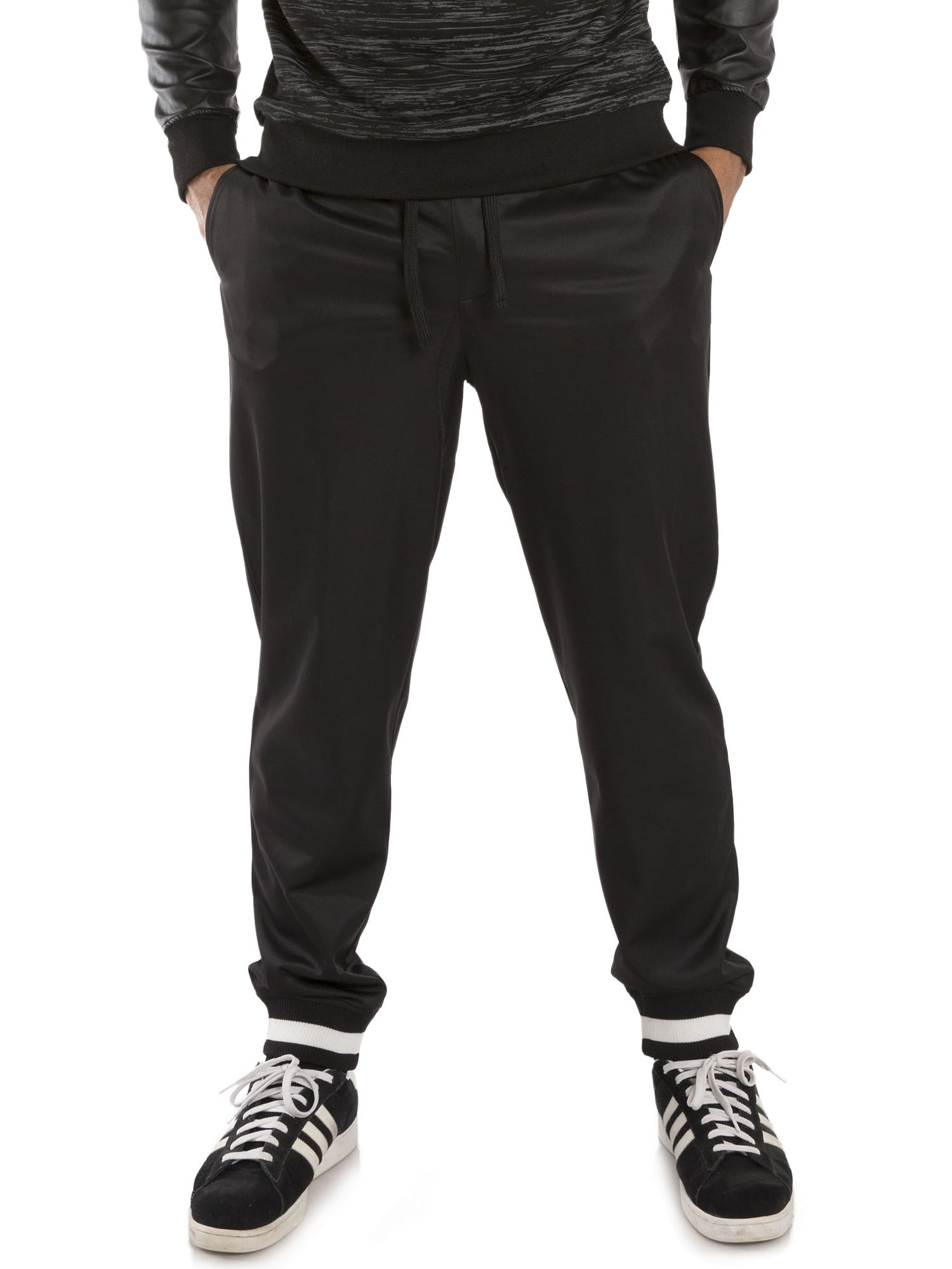 black jogger pants with white stripe
