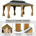 thumbnail image 4 of 12'x20' Hardtop Gazebo, Outdoor Wooden Coated Aluminum Frame Hard Top Gazebo with Galvanized Steel Double Roof, Permanent Metal Roof Gazebo with Nettings, Curtains and 3 Hooks for Deck, Patio, 4 of 6