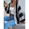 thumbnail image 4 of Women'S Autumn and Winter Contrast Striped Trumpet Sleeve Cardigan Sweater Mid-Length Coat Grey XL, 4 of 8