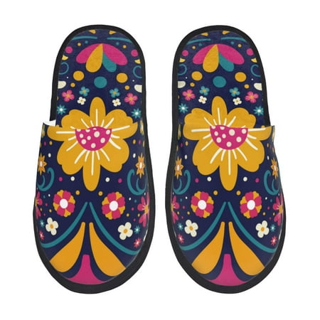 

Noikeo Cinco De Mayo Floral Pattern Cozy Slippers Indoor for Women and Mens Fuzzy House Shoes Soft Plush Warm Slip-on Slippers-Large