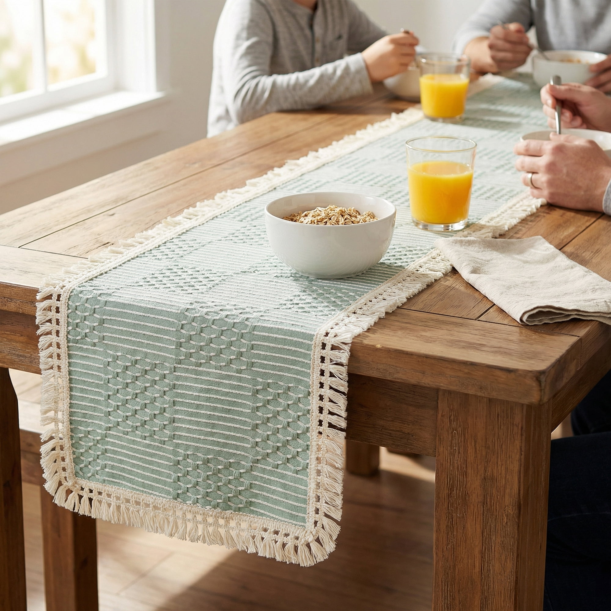 Unique Bargains Birthday Decorations Tassel Kitchen Table Runner Green 13x78.7in