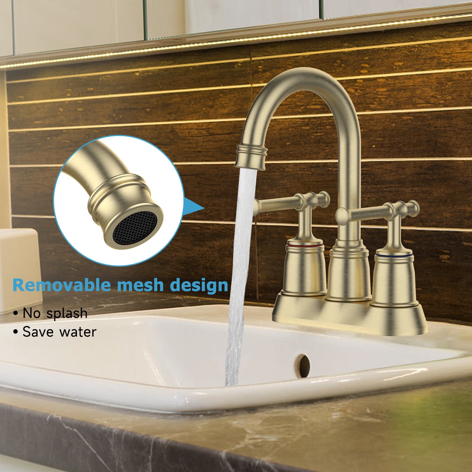 Classical Bathroom Faucets for Sink 2&3 Holes, 4 inch Bathroom Faucet, 360 Swivel Spout Centerset Brushed Nickel Bathroom Faucet with Pop Up Drain and cUPC Lead-Free Hose