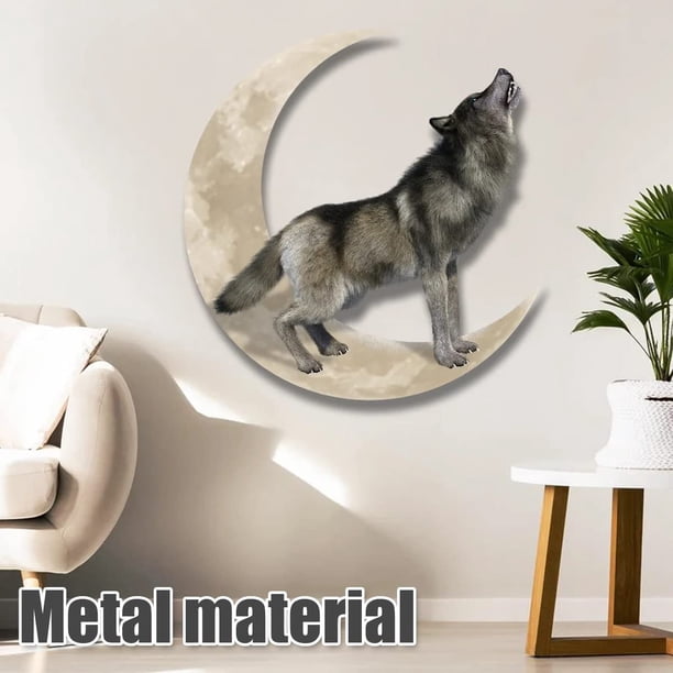 Decoraciones De Pared De Lobo Y Luna 30X30Cm Letrero De Pared Decoración Artística De Pared Creativa Adornos De Plantas De Pared Decoración Del Hogar Para Dormitorio Jardín Muyoka Hogar