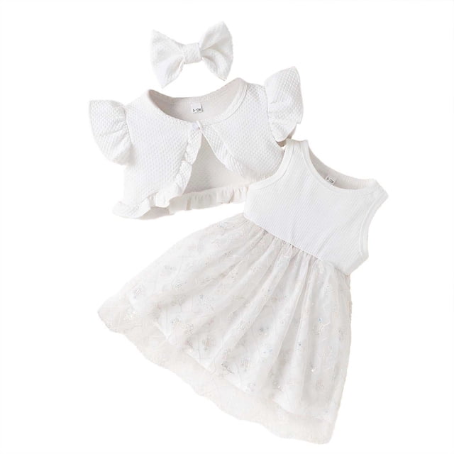 Robes d'Été à Fleurs Sans Manches pour Fillette, Robes Camisole et Ensemble Cardigan à Manches Courtes, Ensemble 2 Pcs pour Enfants 2-3 Ans