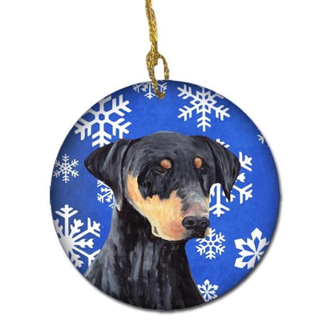Doberman Winter Snowflakes Holiday Ceramic Ornament
