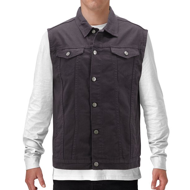 VKWEAR Men's Classic Button Up Casual Cotton Stretch Denim Biker Jean Jacket Vest (Black, M