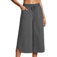 thumbnail image 2 of AHTJRT Women's Wide Leg Capri Pants Casual Active Yoga Leisure Capris Drawstring Elastic Waist Loose Fit Summer Spring Pants with Pockets Dark Gray M, 2 of 6
