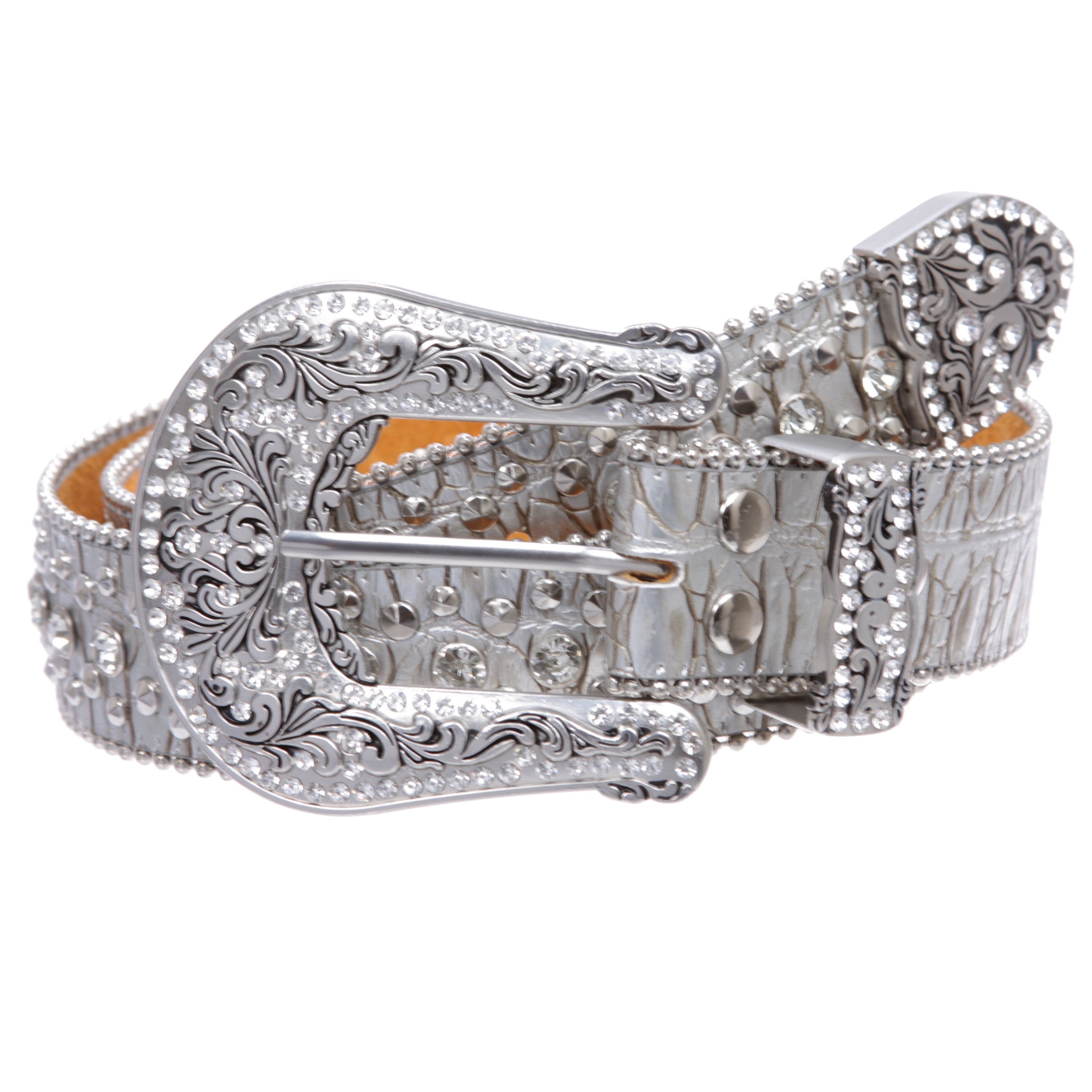 Women\'s Western Cowgirl Alligator Rhinestone Studded Leather Belt Size M/L Western Cowgirl Faux Alligator Rhinestone Studded Leather Belt main image 3