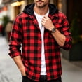 thumbnail image 2 of Gealkoca Men's Hooded Plaid Flannel Shirt Jacket, Long Sleeve Button Down Two-Layer Collar Shacket with Flap Pocket, Casual Fall Outwear,Red_S, 2 of 10