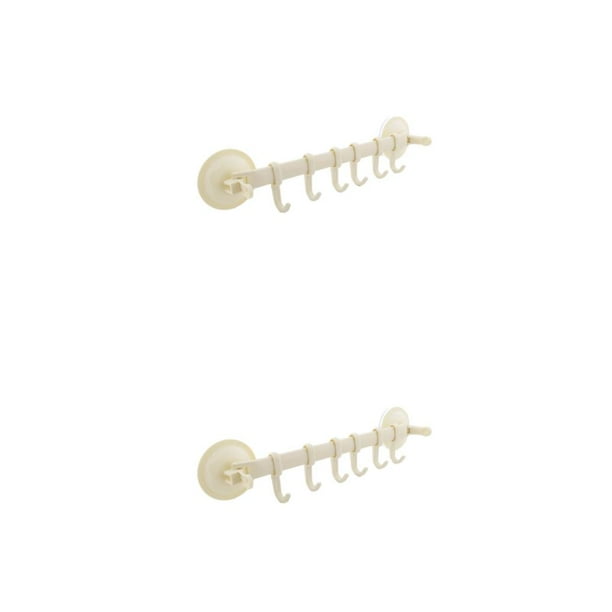 Wosthever Colgador de pared Vacío 6 Ganchos Estante Estantes colgantes ajustables Organizador Titulares Ventosa Accesorios de almacenamiento Beige 2piezas
