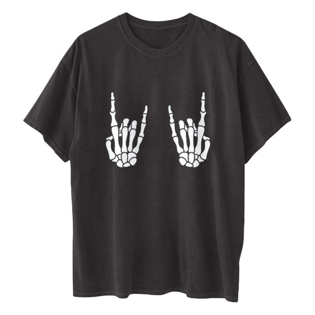 Tops de Mujer Camisas Casuales Blusas Dark Gothic Skull Gesture Características Manga Corta Estampado Retro Manga Corta Suelta Odeerbi ODB153801