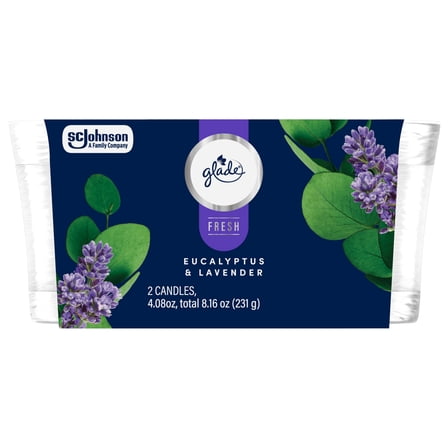 Glade Single Wick, 8.16 oz, Jar Candles, Eucalyptus Lavender, 2 Count