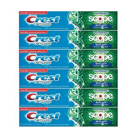 Crest Complete Whitening + Scope Outlast Toothpaste, Mint, 5.8 Oz, 6 Pack