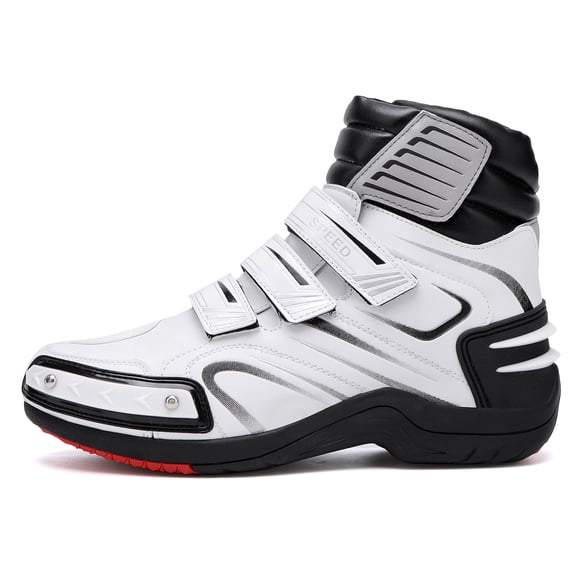 Botas de Moto para Todo el Año, Calzado de Cuero para Motociclistas,Blanco-39