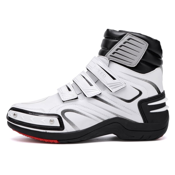 Botas de Moto para Todo el Año, Calzado de Cuero para Motociclistas,Blanco-46