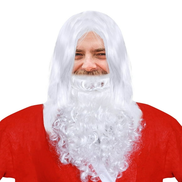 CIMAXIC christmas FENICAL Deluxe White Santa Fancy Dress Costume Wizard Wig and Beard Set Christmas Halloween,15.75"X7.87"X1.97"