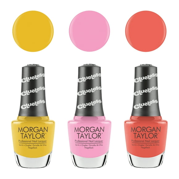 Morgan Taylor Clueless Collection Nail Lacquer Polish Manicure 3 Color Set (yellow, pink, coral)