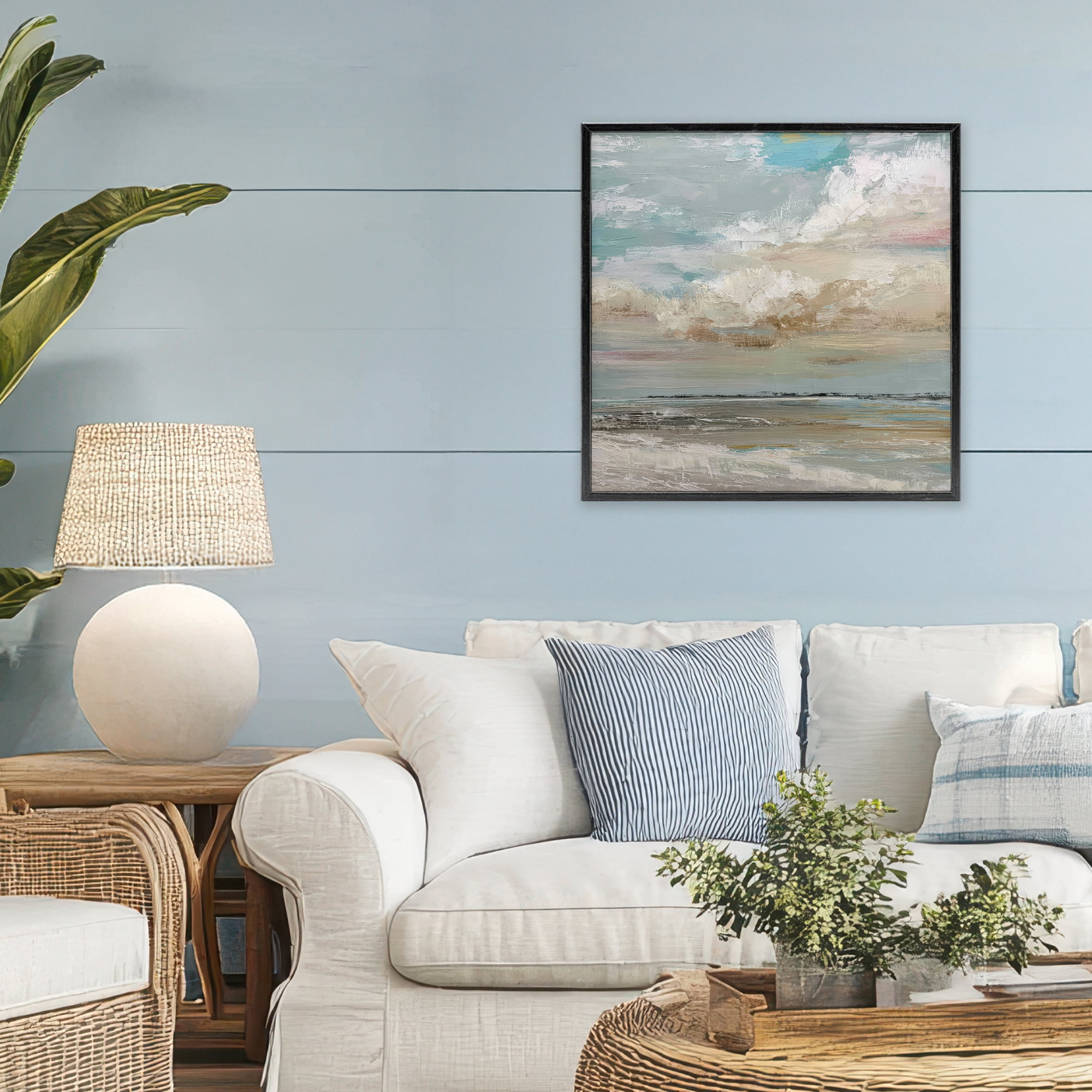 Stupell Industries Cloudy Beach Brushstrokes Black Framed Giclee Art, design by Kim Curinga